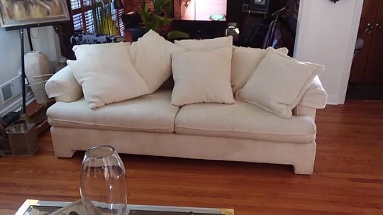 A fabric sofa cleaned on a DCA upholstery visit